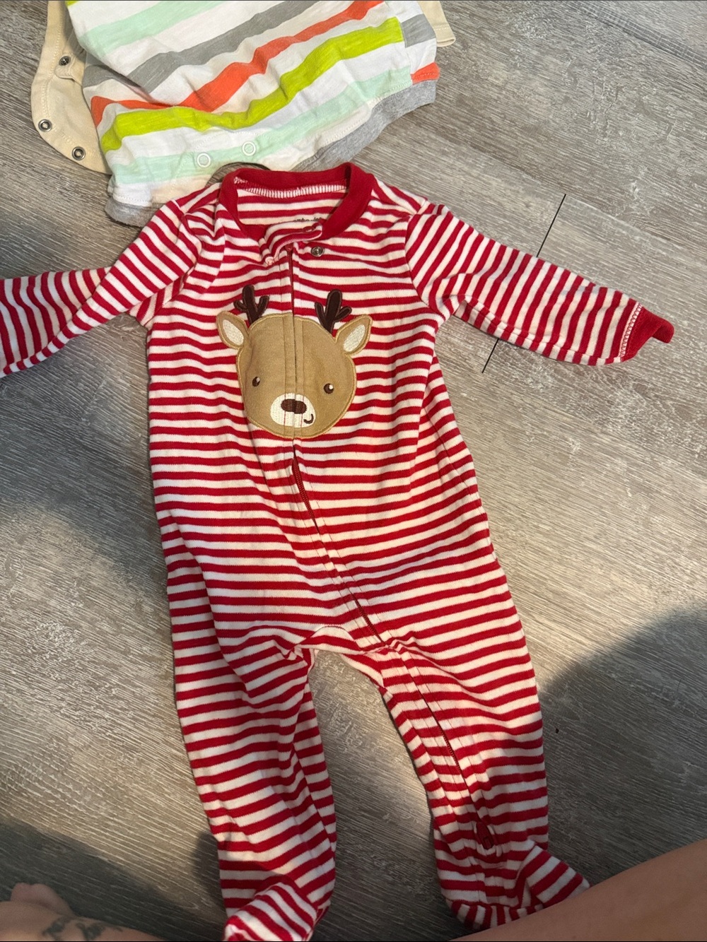 Striped Red Reindeer Baby One-Piece Pajamas